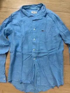 Lacoste 水色 リネン ボタンアップシャツ