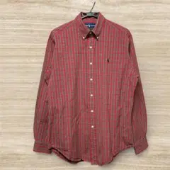 超美品 Ralph Lauren BDシャツ 赤チェック 長袖 刺繍ロゴ M