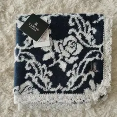 LANVIN 花柄タオルハンカチ ネイビー