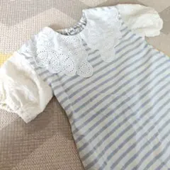 水色と白のストライプ 半袖ワンピース 100cmのサムネイル