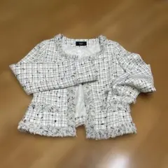 VICKY ホワイト ツイード ノーカラージャケット