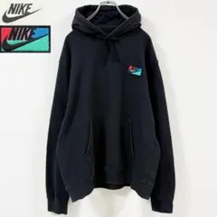 2XL相当　ナイキ　BOXロゴ刺繍フェードパーカー　リバースウィーブデザイン　黒