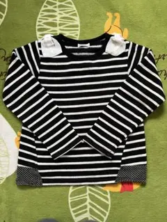 長袖カットソー 黒白ストライプ 肩リボン120cm