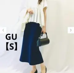 【美品】GU パフスウェットナロースカート　ネイビー 標準丈 84cm Sのサムネイル