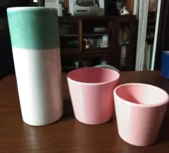 陶器　円柱型花瓶と鉢カバー大小２個のセット