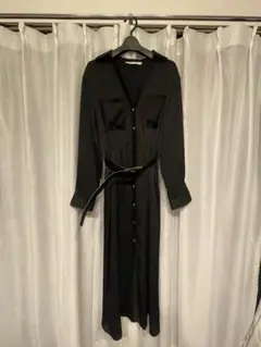 ZARA ブラック プリーツ シャツワンピース