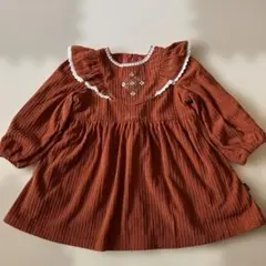 刺繍入り フリル コーデュロイ ワンピースのサムネイル