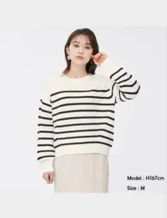GU コットンブレンドワッフルボーダーセーター L