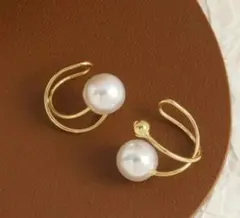 新品未使用 ゴールドフェイクパールポイントイヤーカフ イヤカフ ニッケルフリー