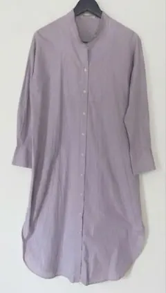 ノーカラー ロング シャツワンピ 薄紫のサムネイル