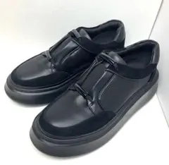 ブラック レザー スニーカー スリッポン