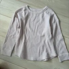 ユニクロ ワッフルクルーネックT 薄いピンク