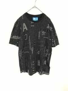 アディダス　adidas　Tシャツ　メンズM　黒色　アディダス柄　ロゴ入　綿