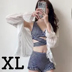 水着 千鳥格子柄 韓国 ビキニ ジア 体型カバー ハイウエスト タンキニ