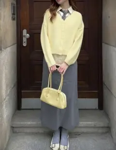 春色 黄色 ニットカーディガン XXL