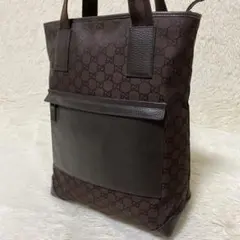 ✨美品✨GUCCI トートバッグ　GG柄 A4可　ブラウン キャンバス レザー