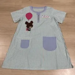 くまのがっこう　ストライプ半袖　風船スモックエプロン