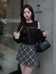 Darich ドッキングミドルウエストニットミニワンピース