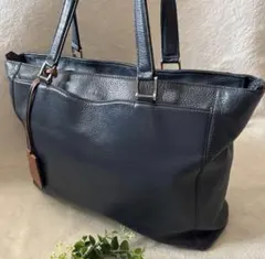 美品✨フジタカ A4可 肩かけ可 トートバッグ ビジネス　シボ革 ネイビー