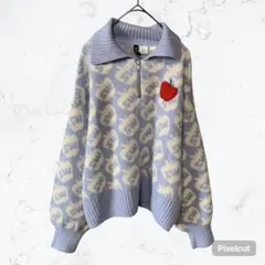 J702 H&M ディズニー コラボ ハーフジップ ニット M白雪姫 総柄 古着のサムネイル