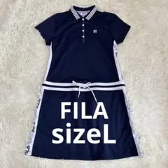 【美品】FILA フィラゴルフ ポロワンピース L ネイビー 春夏 半袖のサムネイル