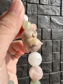 天然石ブレスレット 猫 オーシャンジャスパー 桜瑪瑙 ホワイトガーデンクォーツ