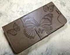手帳型 iPhoneXR 用 スマホケース 蝶柄 バタフライ グレー 灰色