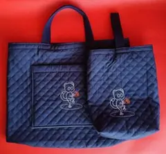 レッスンバッグとシューズバッグおこじょ刺繍入りキルティング ハンドメイド 579のサムネイル