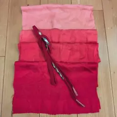 正絹　帯揚げ　赤色〜くすみピンク　グラデーション地紋&帯締め