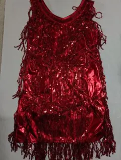 赤いフリンジドレス ビーズ スパンコール
