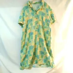 希少✨️　青と黄色のチェック柄 半袖ワンピース レトロ