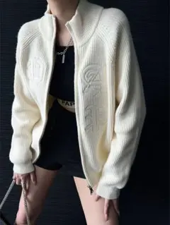 ロング丈 リブニット ダブルジップ カーディガン