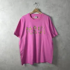 90s USA製 Tシャツ ピンク XLサイズ 花柄 シングル vintage