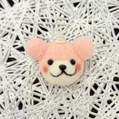 ☆ハンドメイド 羊毛フェルト くま ブローチ 推し活ピンク☆