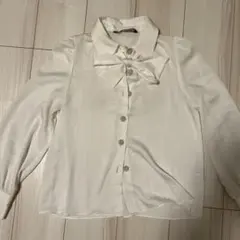 ZARA リボン付きホワイト長袖シャツ S