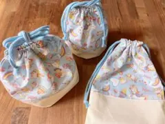 ハンドメイド　お弁当袋　コップ袋　巾着袋　3点セット　ユニコーン　水色　ゆめかわ