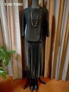 極美品☆ユキトリイ☆高級7分袖レースドレスジャケット☆9号☆黒☆フォーマル