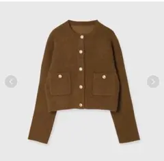 【anuans】ラクーンブレンドノーカラーニットジャケット