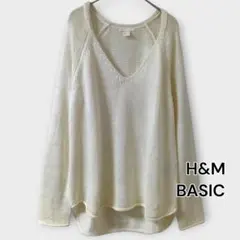 H&M BASIC 透け感ニット Vネック アイボリー Mサイズ相当