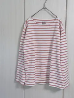 無印良品 ボーダー 長袖カットソー　XL ピンク×ホワイト