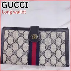 GUCCI オールドグッチ 二つ折り 長財布 シェリーライン GGキャンバス