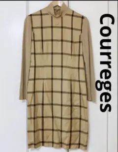 Courreges チェック柄 長袖ひざ丈ワンピース