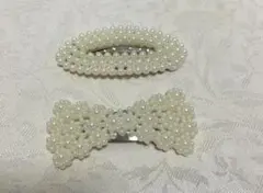 パール装飾バレッタセットリボン