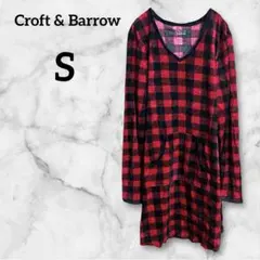 Croft & Barrow【S】赤黒 チェック柄ワンピース ベロア風 ゆったり