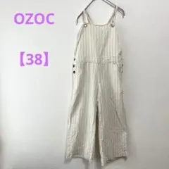 OZOC 【38】アイボリー ストライプオーバーオール カジュアルリネンコットン