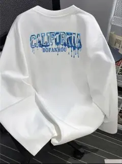 【XL】白 長袖Tシャツ ロンT ロゴプリント メンズ カジュアル ストリート