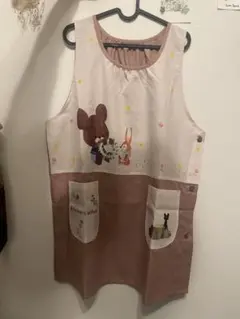 くまのがっこう小花柄ドットエプロン　スモーキーピンク