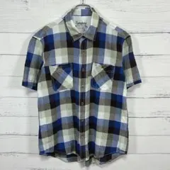 う*ー様 綿麻混 Gembony 半袖シャツ ブロックチェック柄 L ダブルポケ