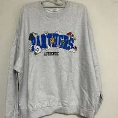 グレー プリント クルーネック トレーナー