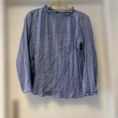 青系ストライプ 長袖フリルトップス　スタジオクリップ